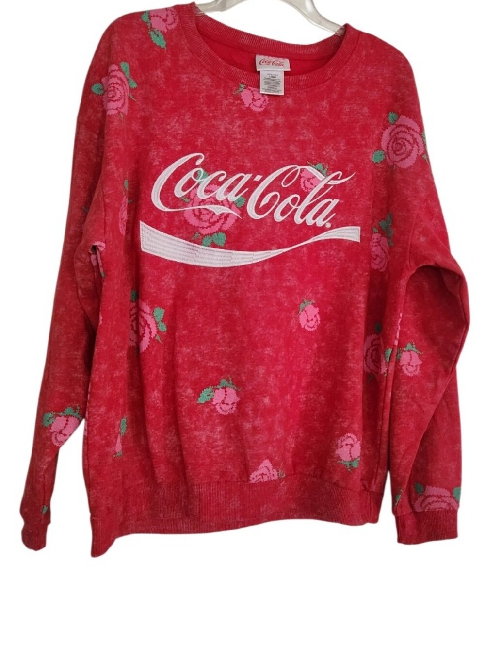 Coca Cola Red Floral Logo Crewneck Sweatshirt Sz Large Nwt